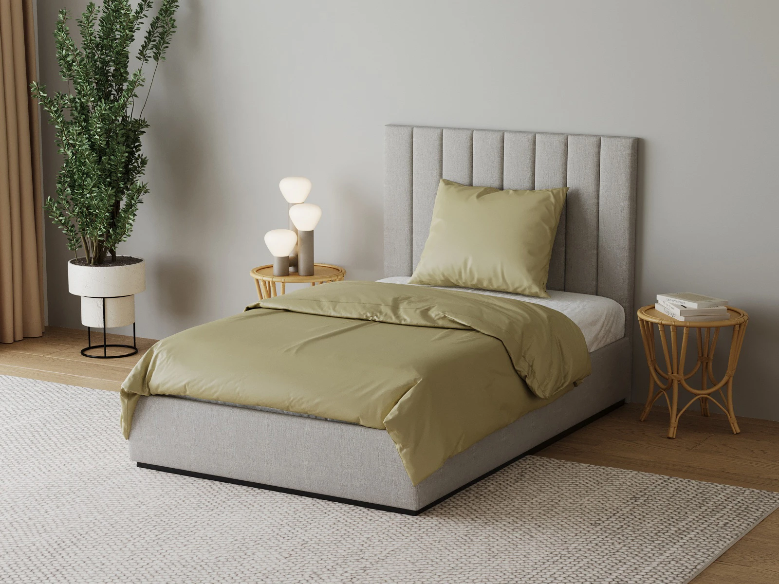 Satin sängkläder 155x220 cm Kräm (2 delar) med dragkedja picture 3