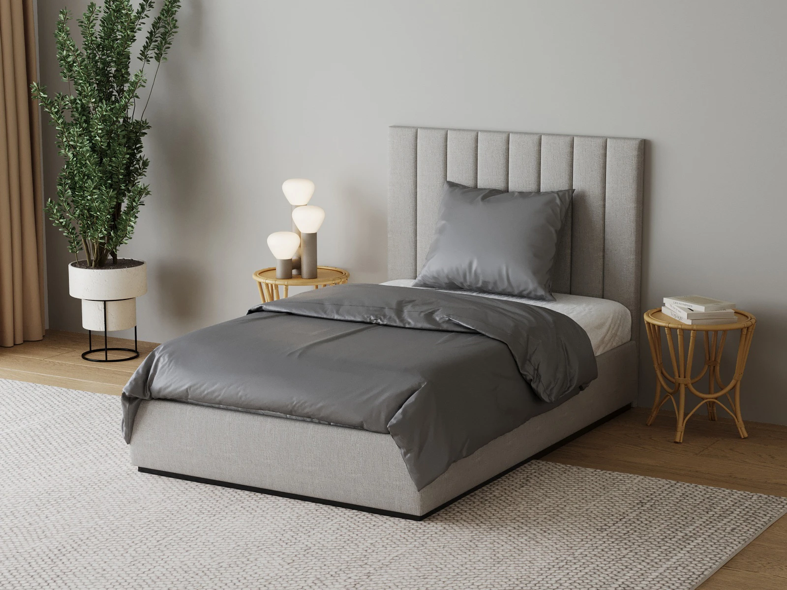 Satin sängkläder 155x220 cm silvergrå (2-delat) med dragkedja  picture 3